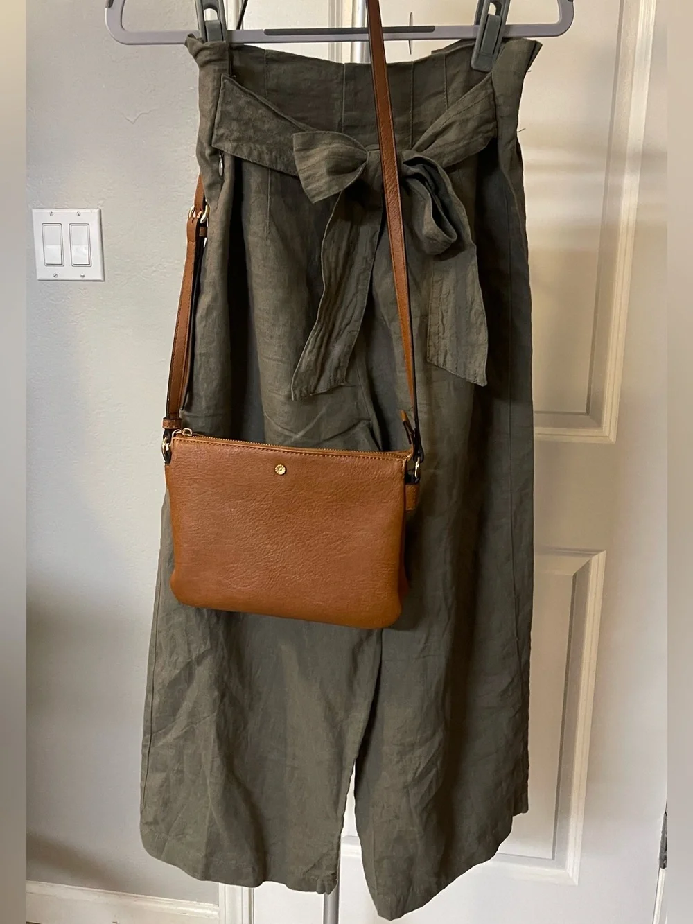 Zara LINEN sage green wide leg pants